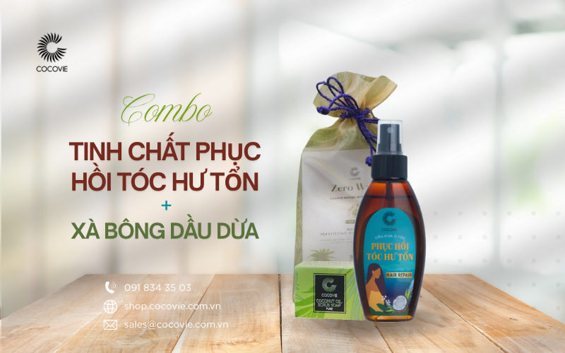 Cocovie gồm tinh chất dưỡng tóc hoặc phục hồi cùng xà bông dầu dừa